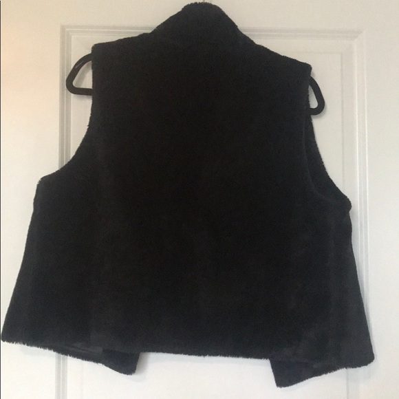 Talbots Black Faux Fur Vest with Stand Up Collar S/M - Picture 4 of 12
